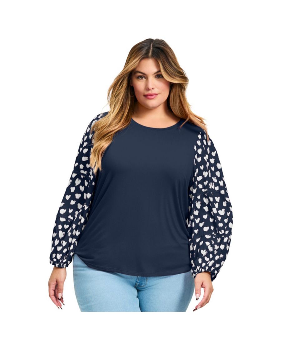 

Женская блузка с рукавами в форме сердца, выполненная в смешанном стиле AVENUE, Navy