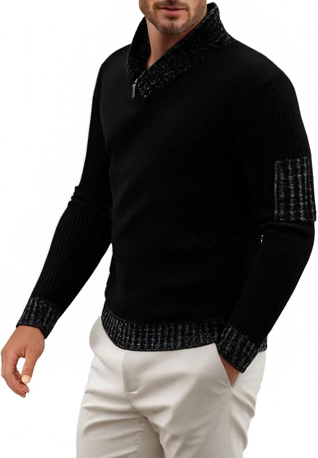 Мужской свитер с воротником-шалью и высоким воротом, Slim Fit — фото 2