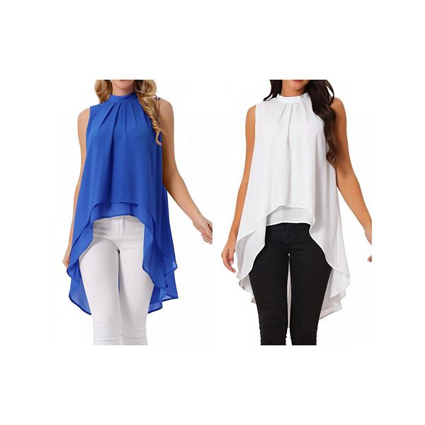 

2 упаковки женских блузок с асимметричным подолом и завязкой на спине Inspire Chic, White Royal Blue