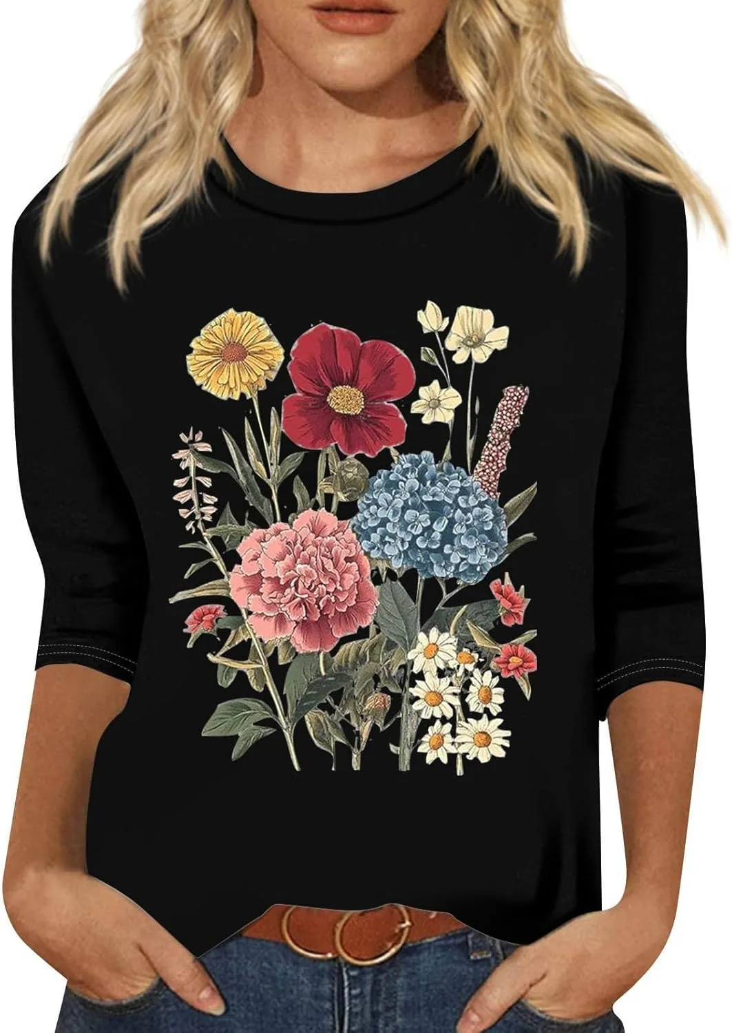 

Летний топ для женщин с 3/4 рукавом и модным 2D принтом FQZWONG