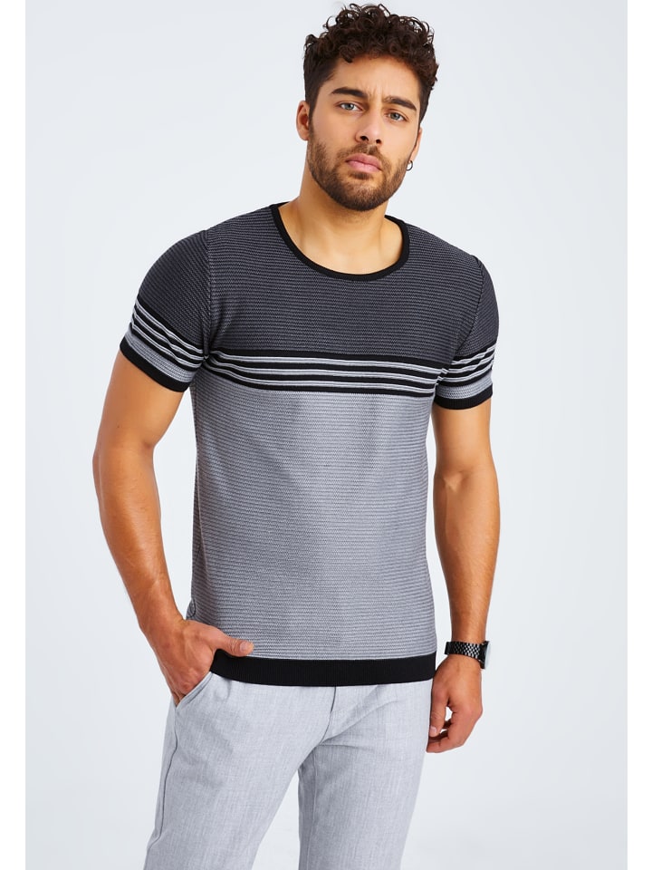 

Футболка Leif Nelson Herren T-Shirt Feinstrick Rundhals LN-7645, цвет SCHWARZ-DUNKELGRAU