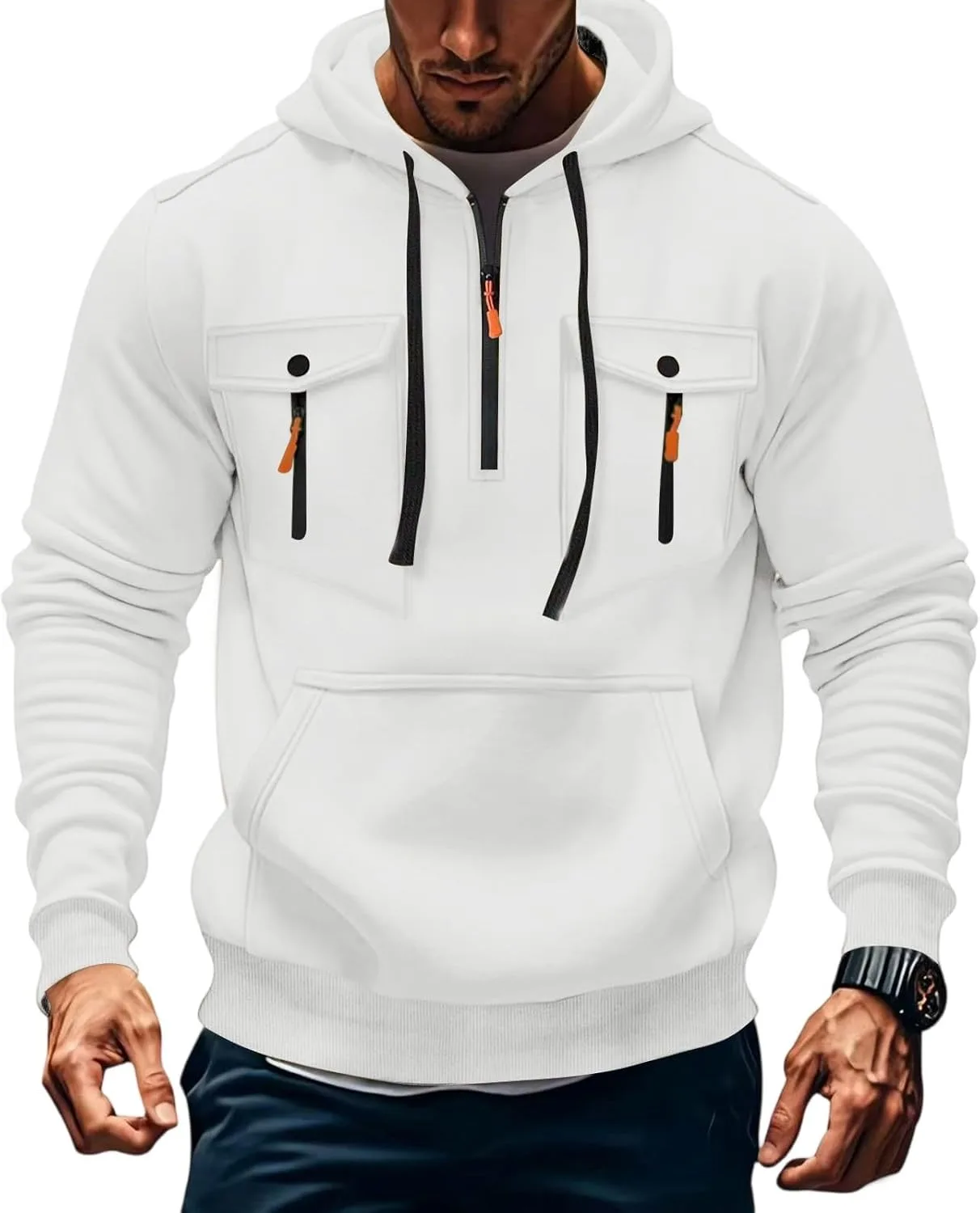 

GOFULY Толстовка с четвертью молнией для мужчин, легкая флисовая, тактическая, с карманами