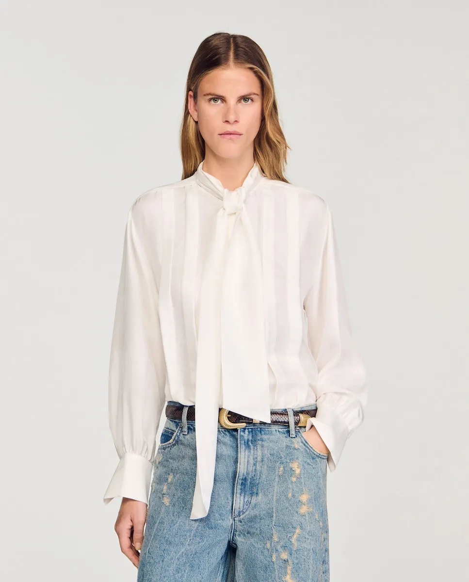 

Женская шелковая блузка с жабо Sandro, белый