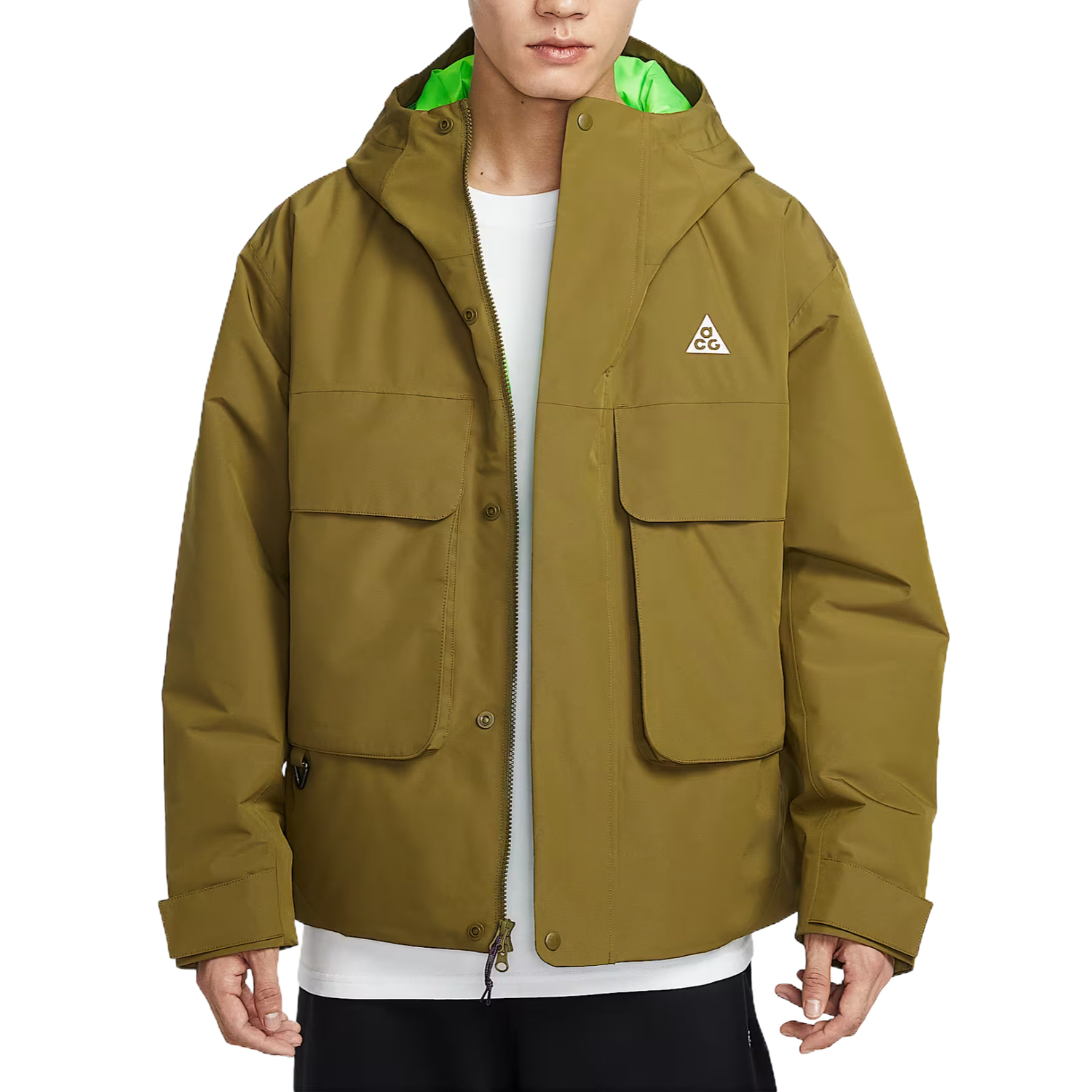 

Куртка-пуховик Primaloft для мужчин Nike, anti-aircraft gun оливковый зеленый/bright зеленый/черный/mountain белый