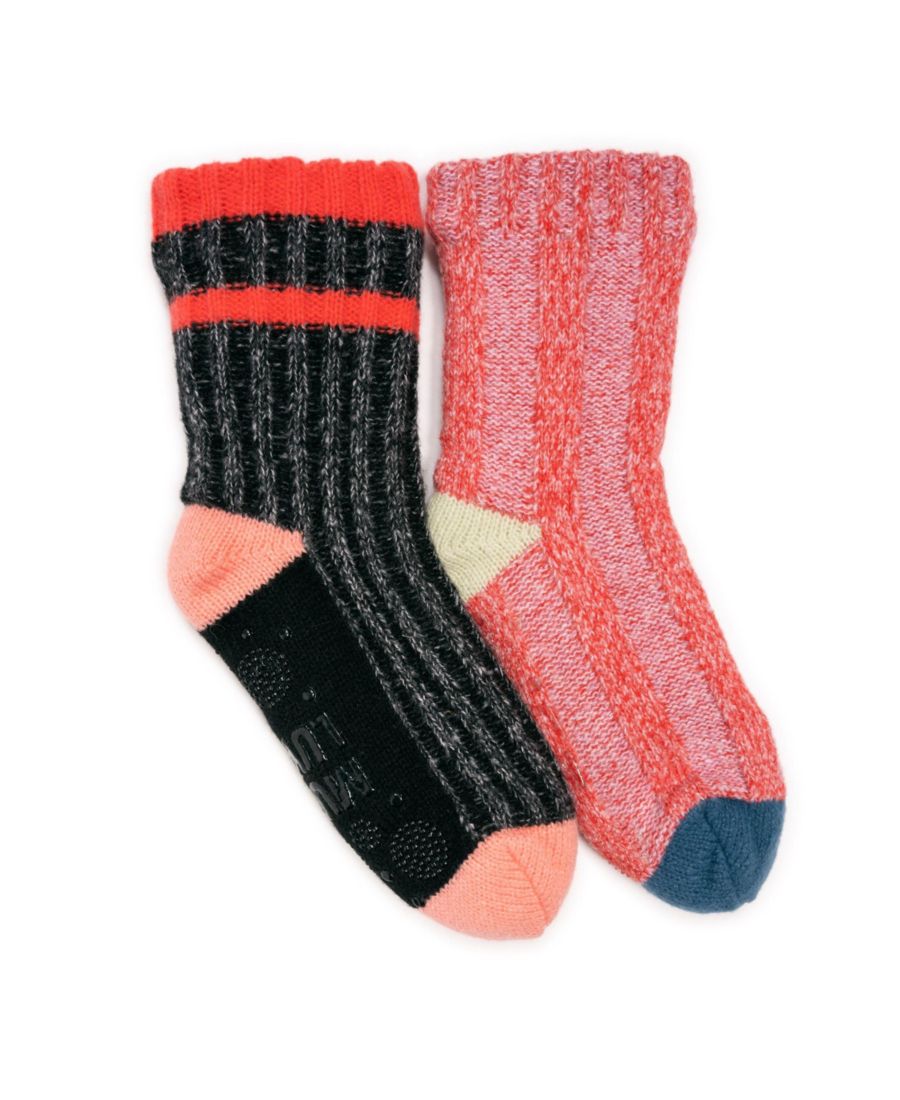 

Женские носки для отдыха в стиле свитер с цветовыми блоками, упаковка из 2 пар MUK LUKS, Ebony/pink pack