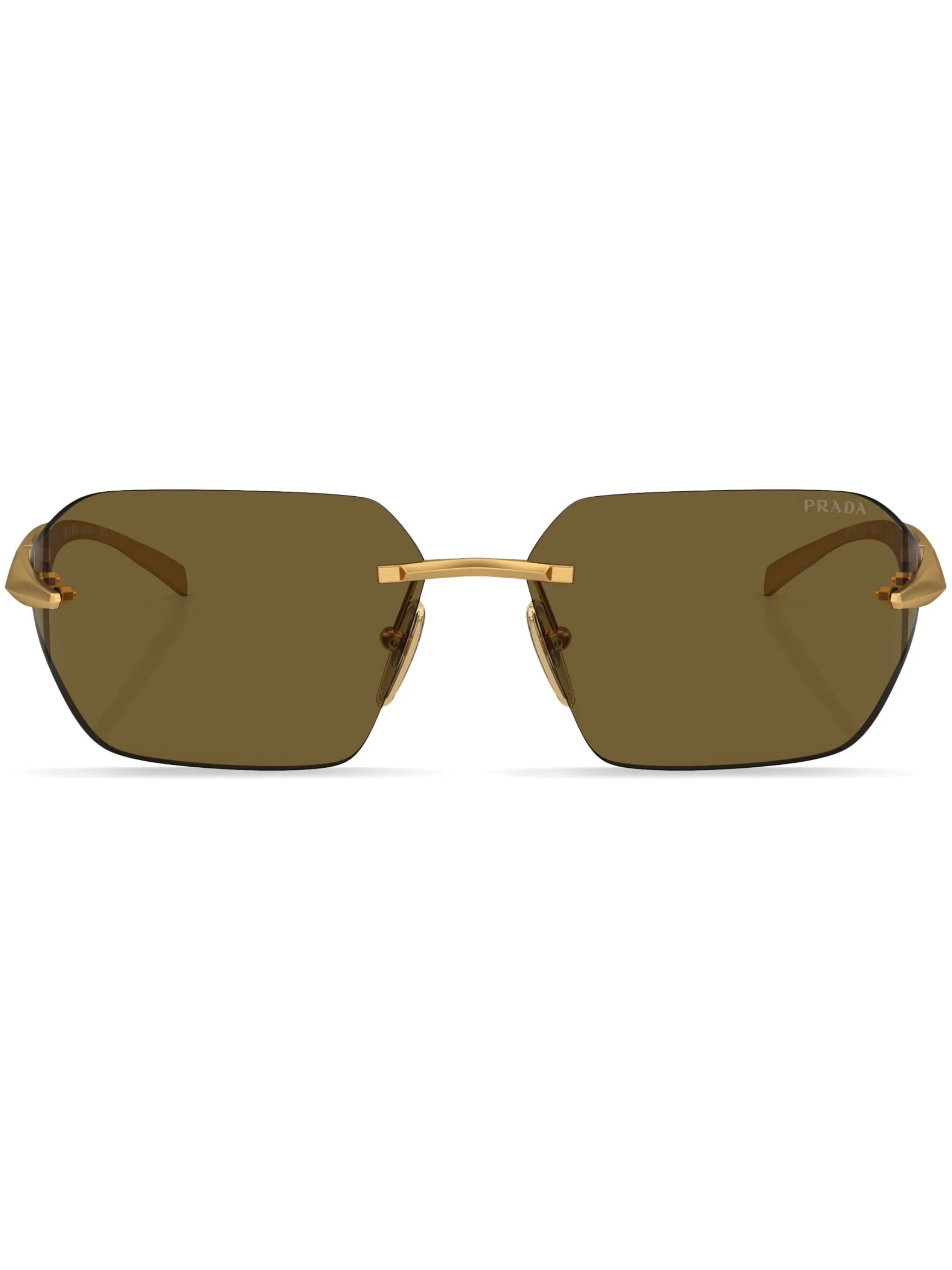 

Солнцезащитные очки в безободковой оправе с логотипом Prada Eyewear, золотистый