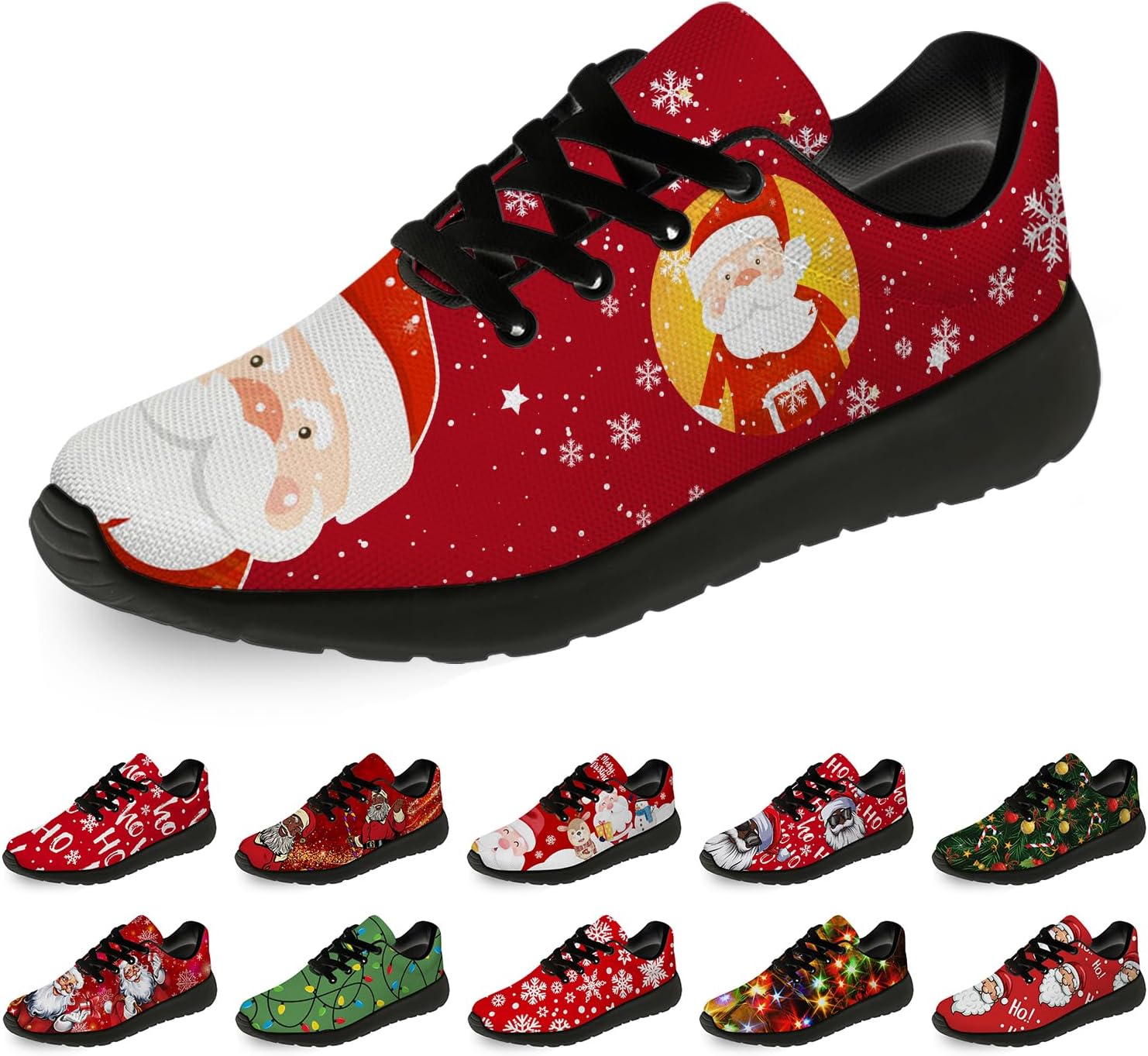 

Рождественские кроссовки Horethy для женщин и мужчин, удобные легкие кеды для бега и ходьбы, теннисные кроссовки, кроссовки Санты, подарок для мальчика и девочки, красный/желтый