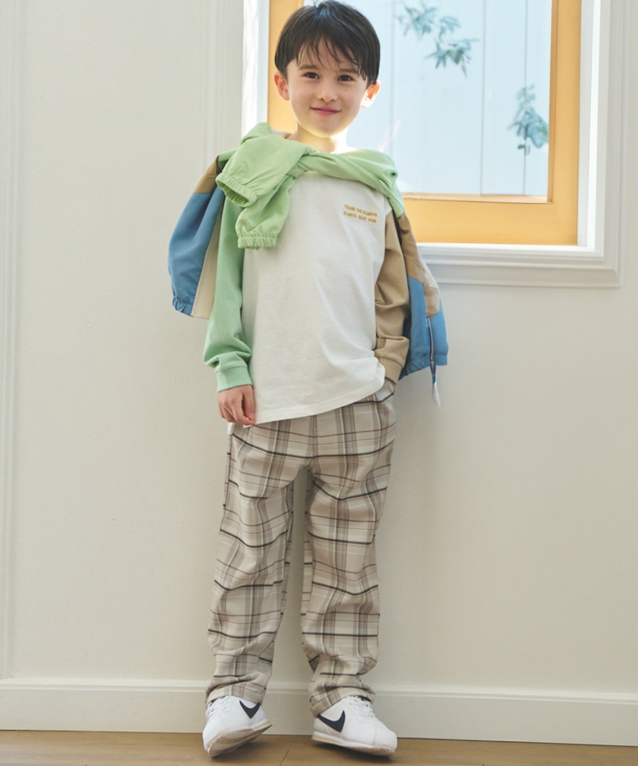 Брюки с эластичной тканью в клетку Petit main, Beige