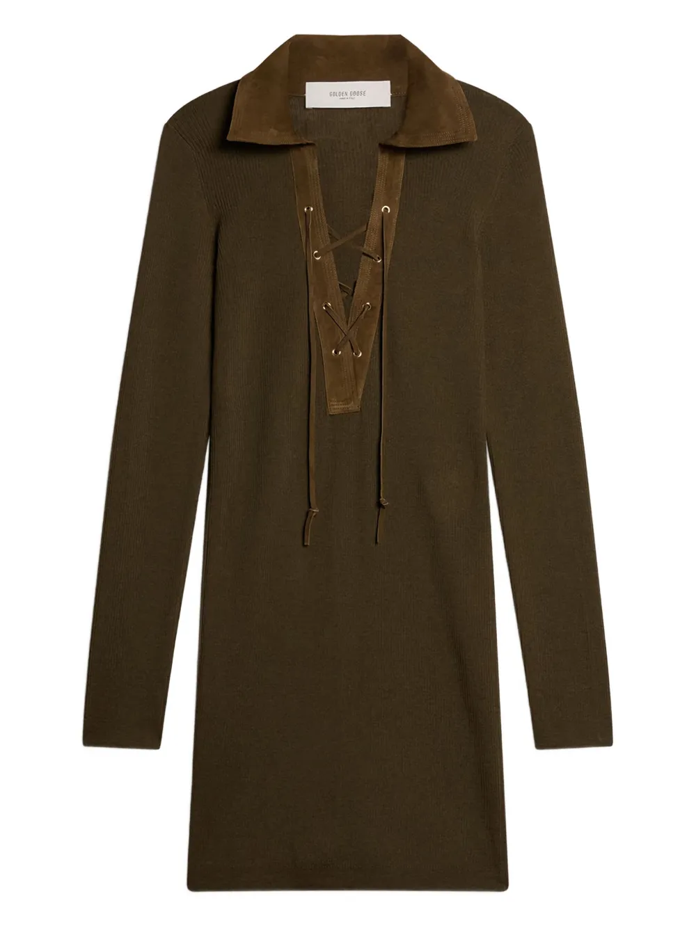 

Вязаное мини-платье с воротником и шнуровкой Golden Goose, зеленый