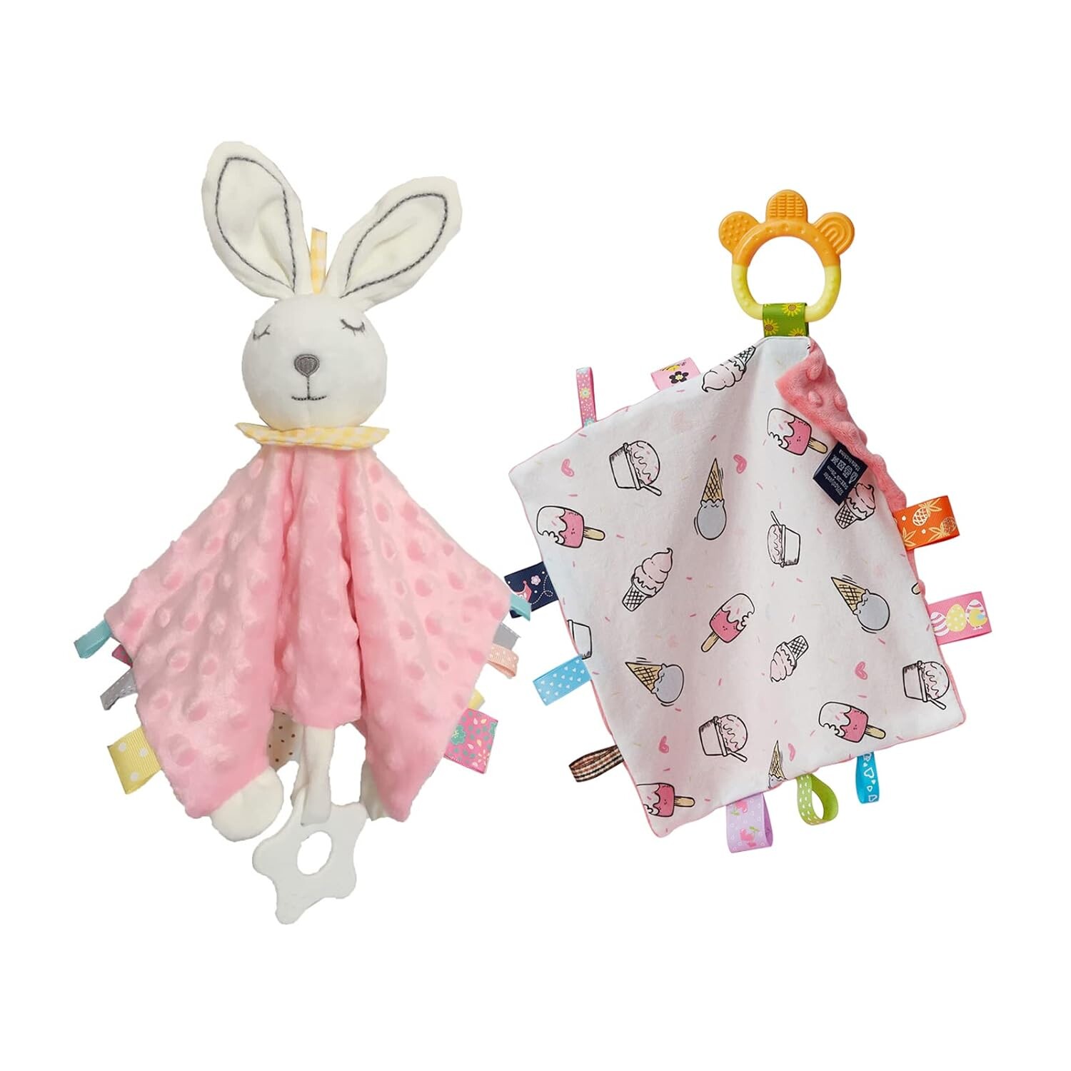 

Одеяло Bunny Lovey и защитное одеяло с бирками Minky Dot, розовое Upalupa