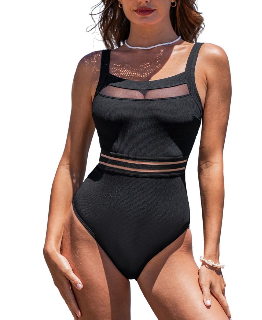 

Женский стильный слитный купальник с сетчатыми вставками Cupshe, Black