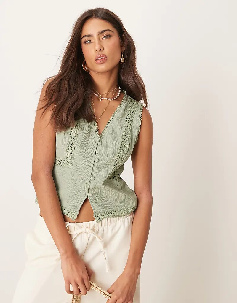 

Жилет ASOS DESIGN с кружевной отделкой цвета шалфея