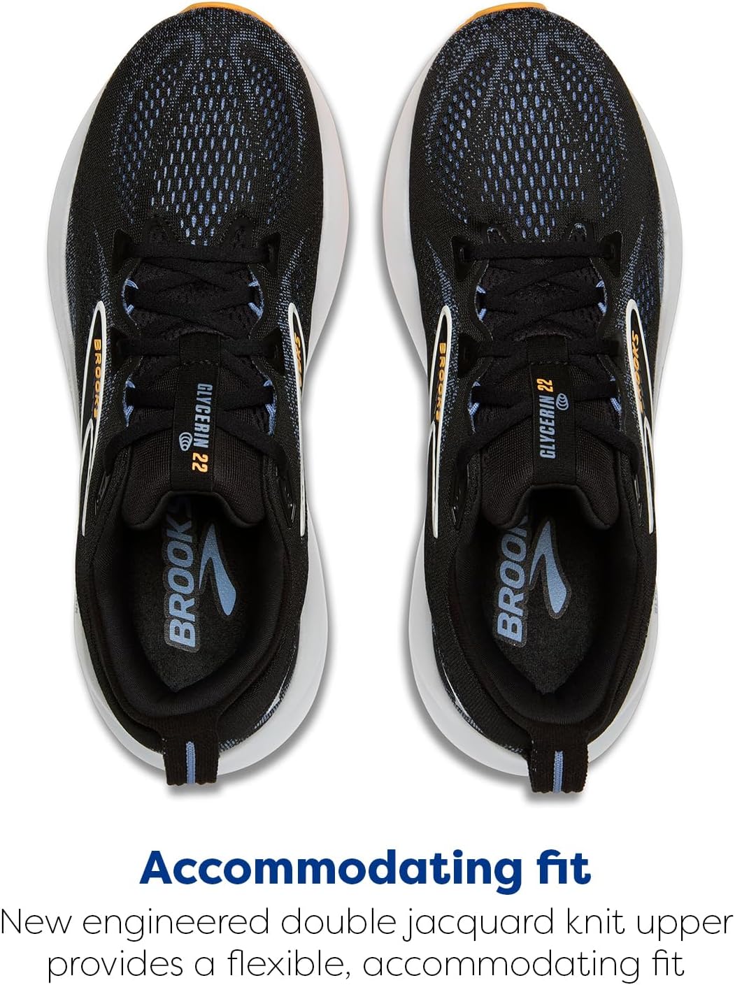 Мужские кроссовки Brooks Glycerin 22 нейтральной амортизации, черный/оранжевый/голубой — фото 4