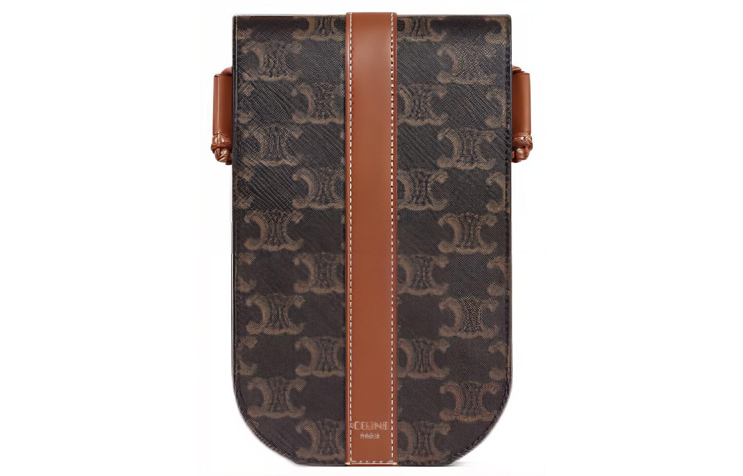 

CELINE Триумф холщовая с кожаной отделкой мужская наплечная сумка-кошелек для телефона рыжевато-коричневый