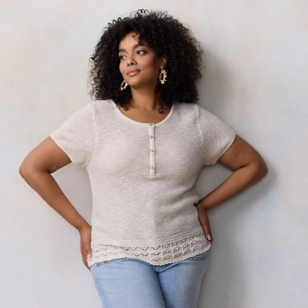 

Футболка-свитер хенли большого размера с короткими рукавами Lc Lauren Conrad, цвет fusilli