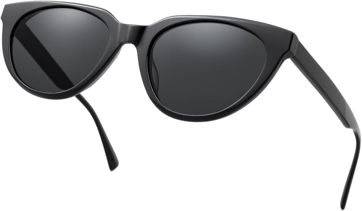 

Поляризованные солнцезащитные очки «кошачий глаз» для женщин - защита от УФ-излучения UV400, ретро-оправа «кошачий глаз», модные и стильные классические солнцезащитные очки QIFP, Black Frame - Black Gray Lens