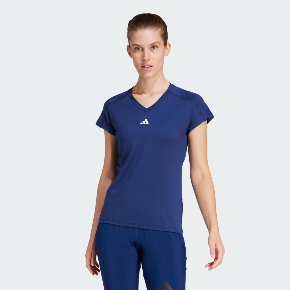 

Спортивная футболка Adidas AEROREADY Train Essentials Minimal Branding V-Neck Tee, цвет Dark Blue/White