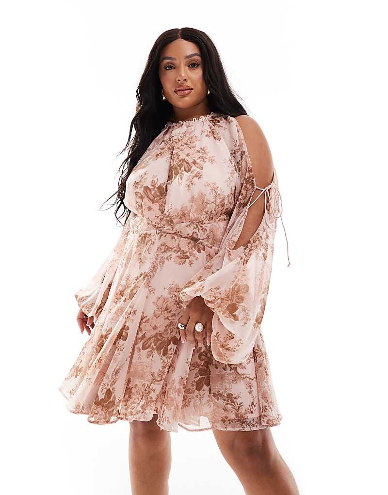 

Эксклюзивное розовое платье мини с разрезом спереди ASOS DESIGN Curve