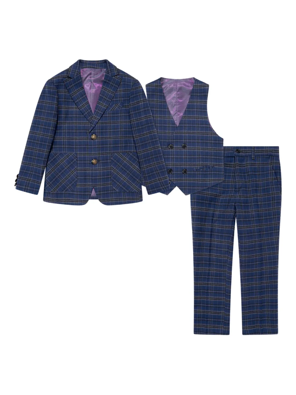 

Клетчатый костюм-тройка SUITLAB KIDS, синий