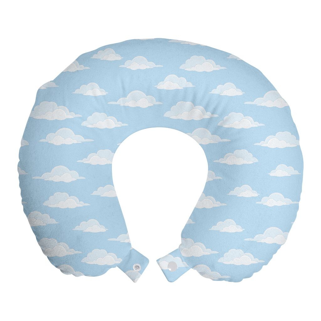 

ABAKUHAUS Blue Sky Travel Подушка для шеи, Cloudless Sky Fluffy Clouds, Пенопластовые дорожные принадлежности для самолета и автомобиля, 30x30 см, Лазурно-голубой, нежно-голубой