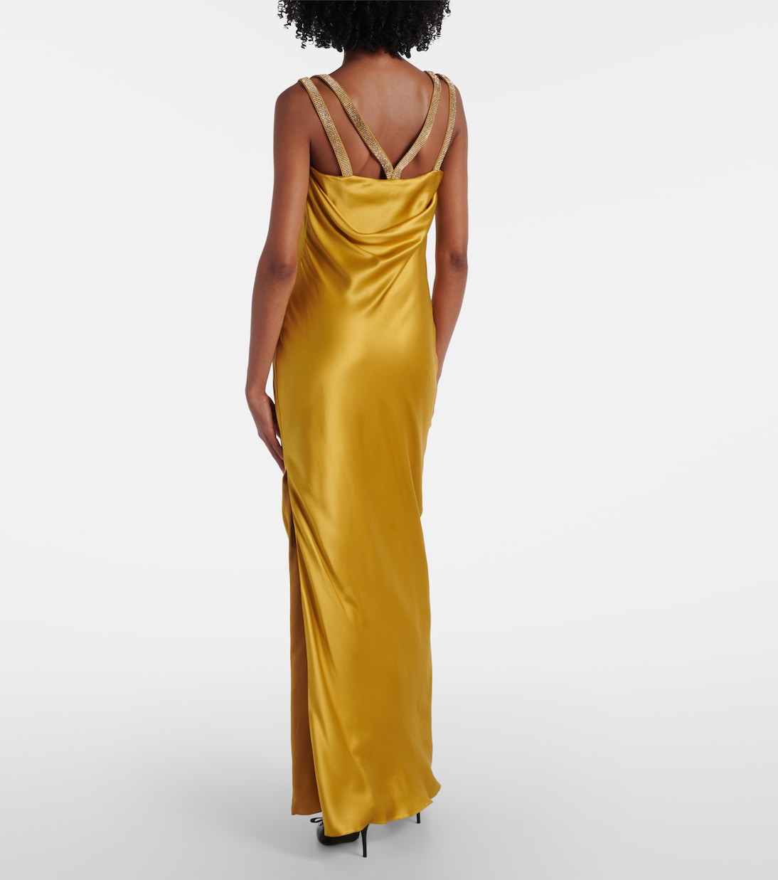 Платье из шелкового атласа, украшенное булавками Versace, Antique Gold — фото 3