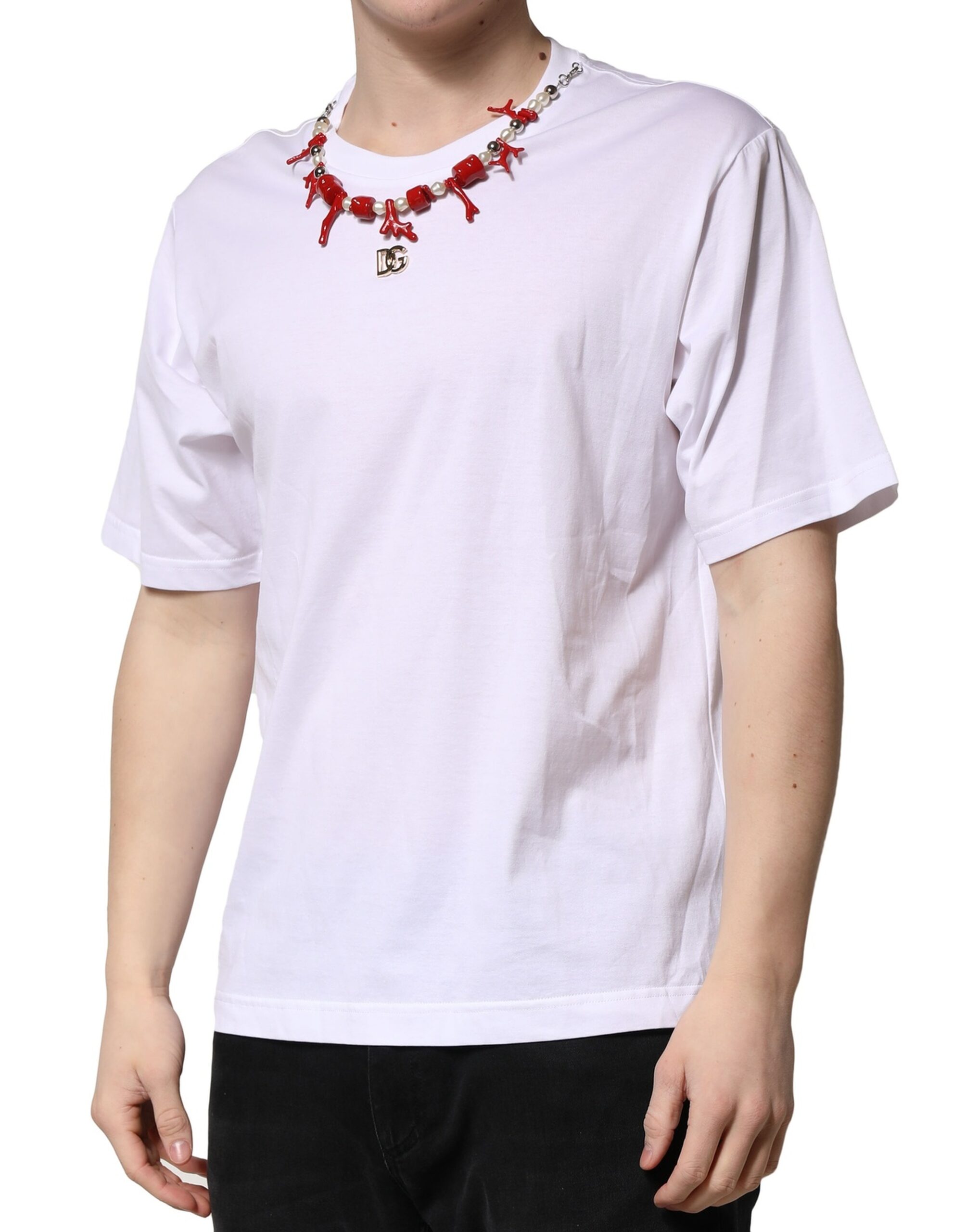 Белая хлопковая футболка с круглым вырезом и отделкой Dolce & Gabbana, White — фото 2