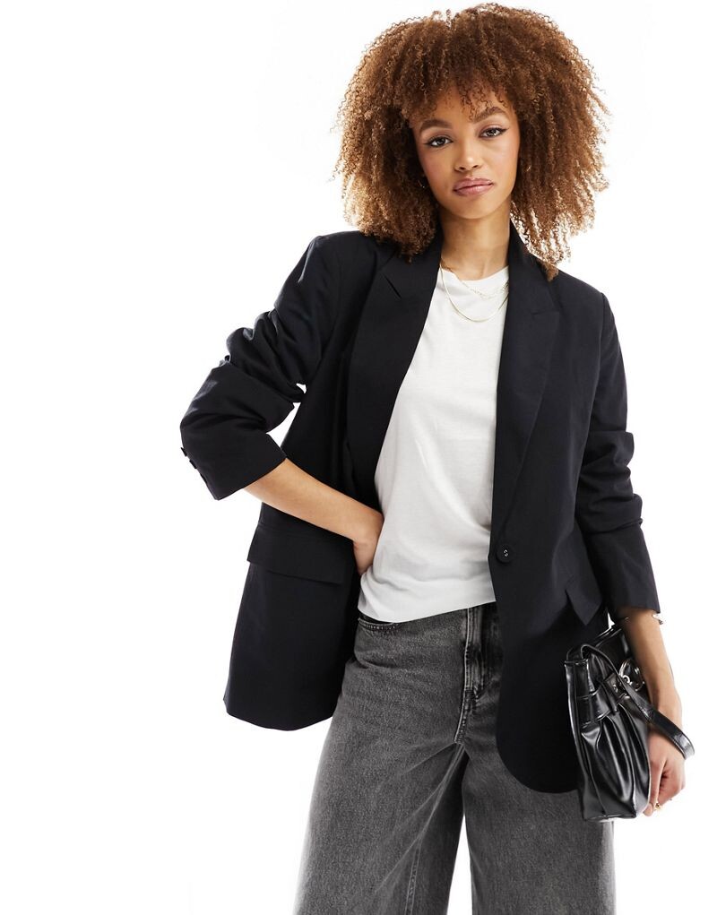 

ASOS DESIGN — черный льняной блейзер строгого кроя