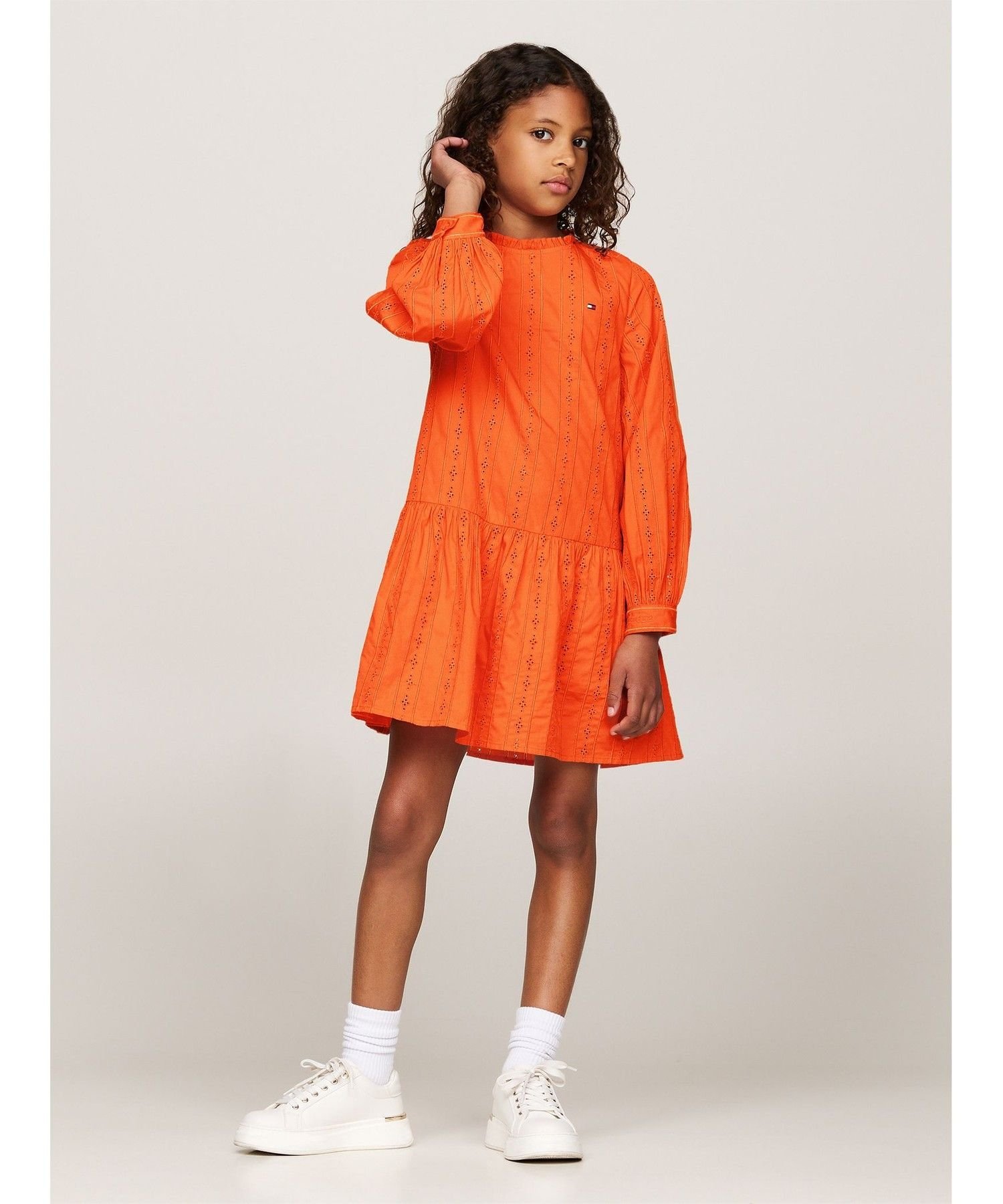 (K) Платье с вышивкой TOMMY HILFIGER Hilfiger с длинными рукавами, Orange