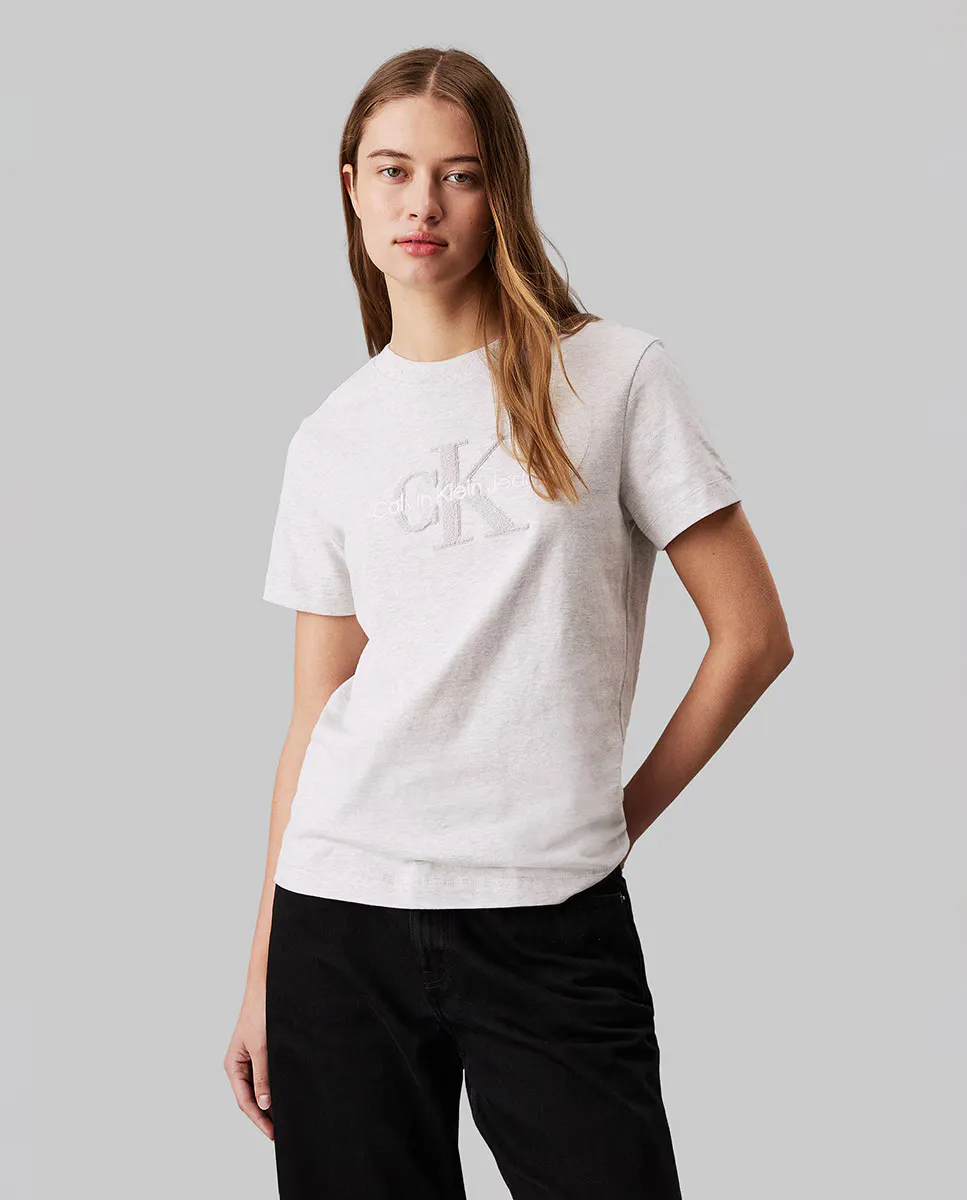 

Женская футболка обычного кроя с монограммой Calvin Klein Jeans, светло-серый