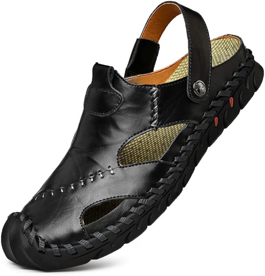 

Мужские повседневные кожаные сандалии JAMONWU с закрытым носком, регулируемые, ручной работы, пляжные сандалии рыбацкого типа, черный