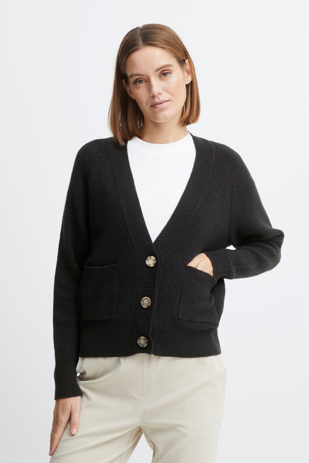 

Кардиган b.young Strickjacke BYMILO VNECK CAR 20812788, черный