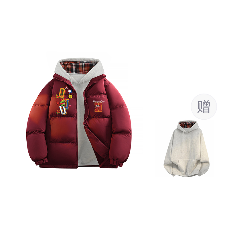 

Пуховик Unisex с воротником стойкой утепленный HUANQIU, burgundy (with plaid sweatshirt)