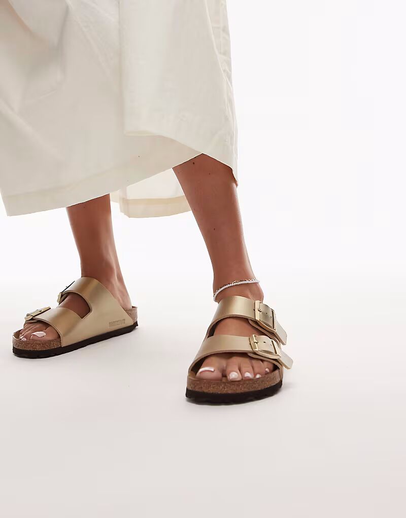 Золотистые сандалии с цветочным принтом Birkenstock Arizona