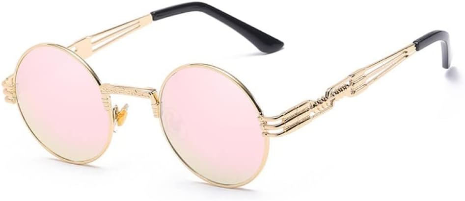

Ретро-стимпанк круглые металлические солнцезащитные очки для мужчин и женщин с двойными пружинными дужками, цветные, с защитой от УФ-излучения UV400 LANGSER, N8 Gold Barbiepink
