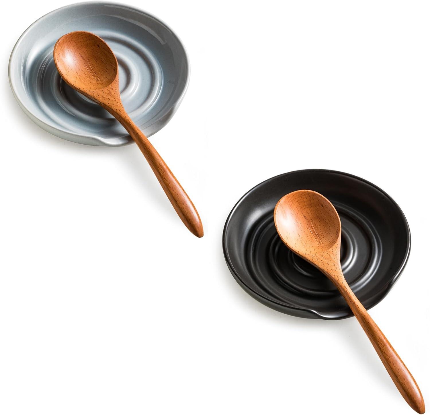 

Подставка для ложки, большой держатель ложки для кухонной стойки, подставка для кухонной ложки для плиты, светло-серый + черный Cormomu