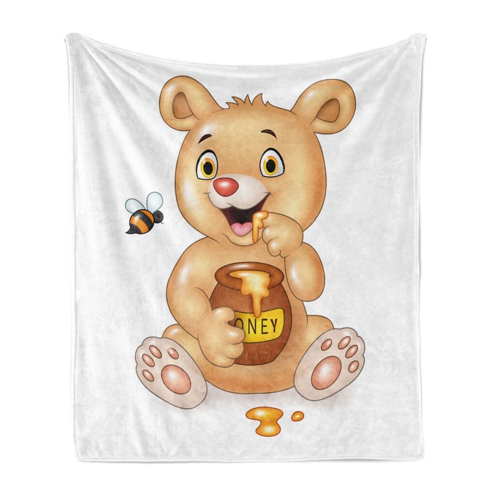 

Мягкое фланелевое флисовое одеяло ABAKUHAUS Funny Bear, Happy Creature and Honey, уютный плюш для использования в помещении и на улице, 125 x 175 см, разноцветное