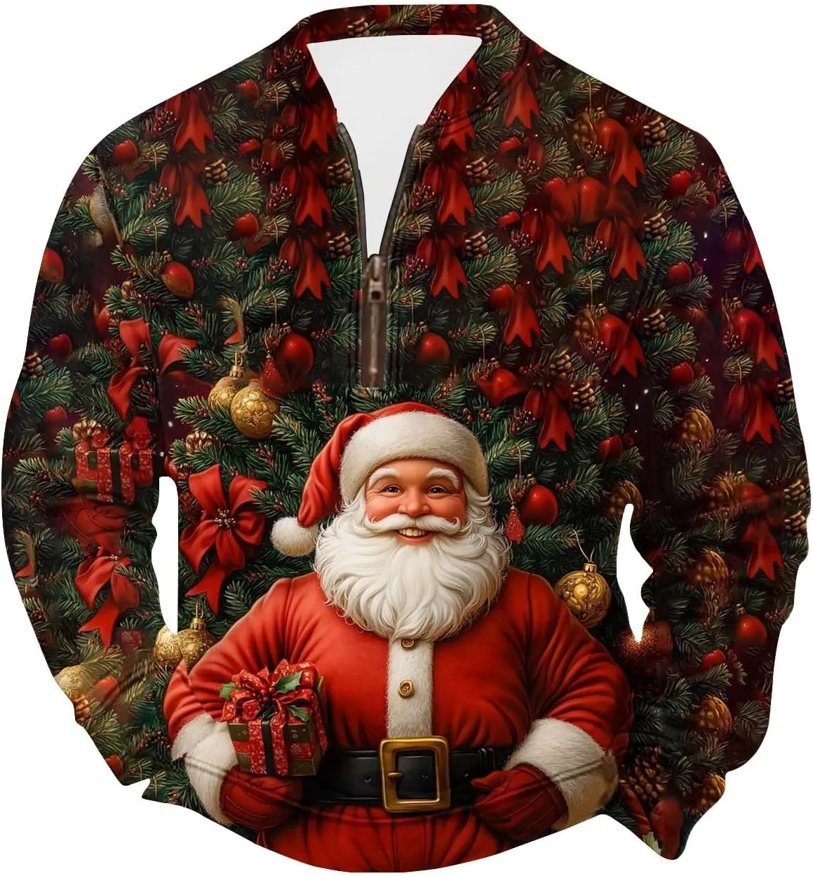 

Рождественская рубашка для мужчин с длинным рукавом и принтом Funny Santa, Quarter Zip Pullover, Big and Tall