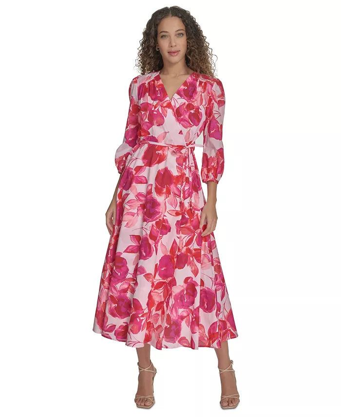 

Платье Women's Floral-Print Cotton Midi Dresses Calvin Klein, розовый