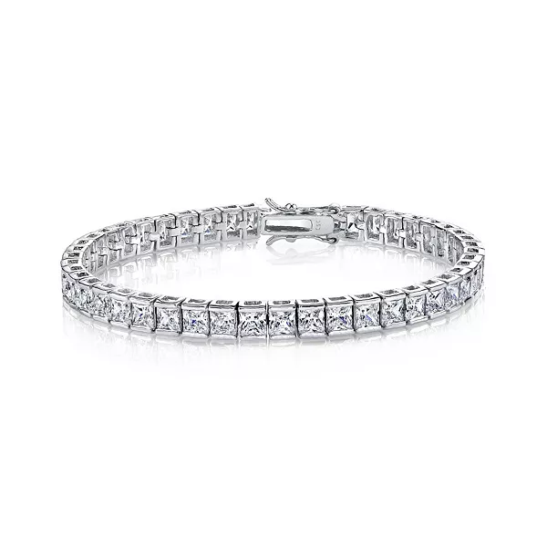 

Теннисный браслет с покрытием из белого золота и чередующимися цветными и прозрачными кубическими цирконами Rachel Glauber, white