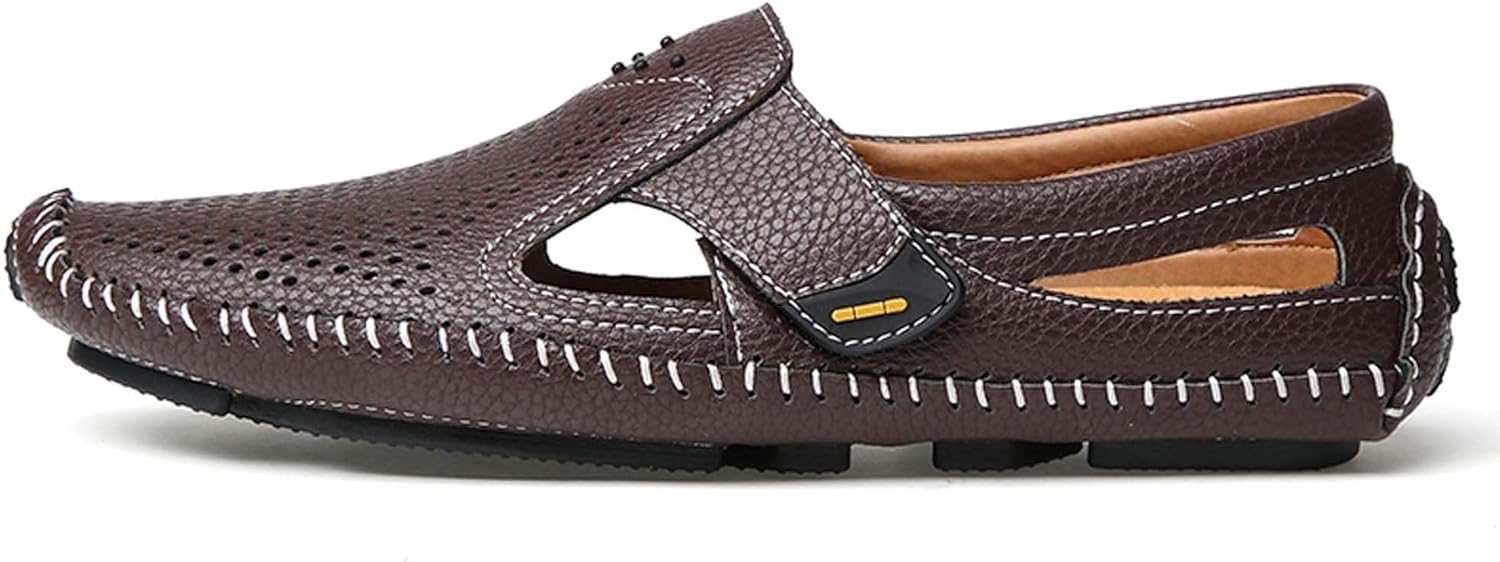 

Мужские сандалии Vtiao, легкий дизайн, выполнены из коровьей кожи, перфорированный дышащий верх, удобные, мягкие и прохладные, ручная строчка, модные и универсальные, для повседневного ношения и вождения, коричневый