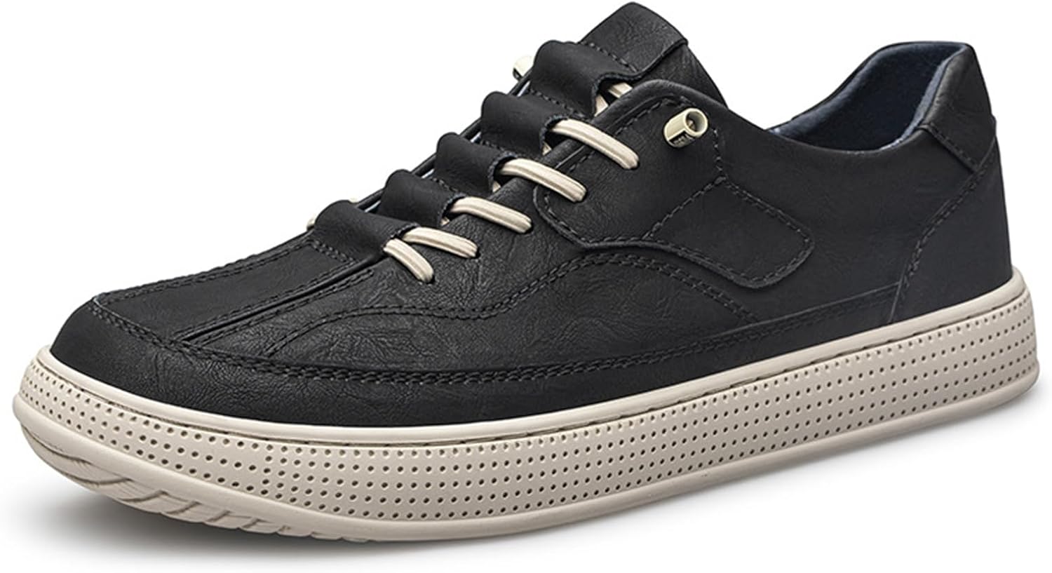 

Мужские мягкие кожаные кроссовки на шнуровке с платформой, ретро, с круглым носком, низкие, повседневные, для ходьбы, удобные, с нескользящей мягкой подошвой, на гибкой подошве, для бега Bnwelk, черный