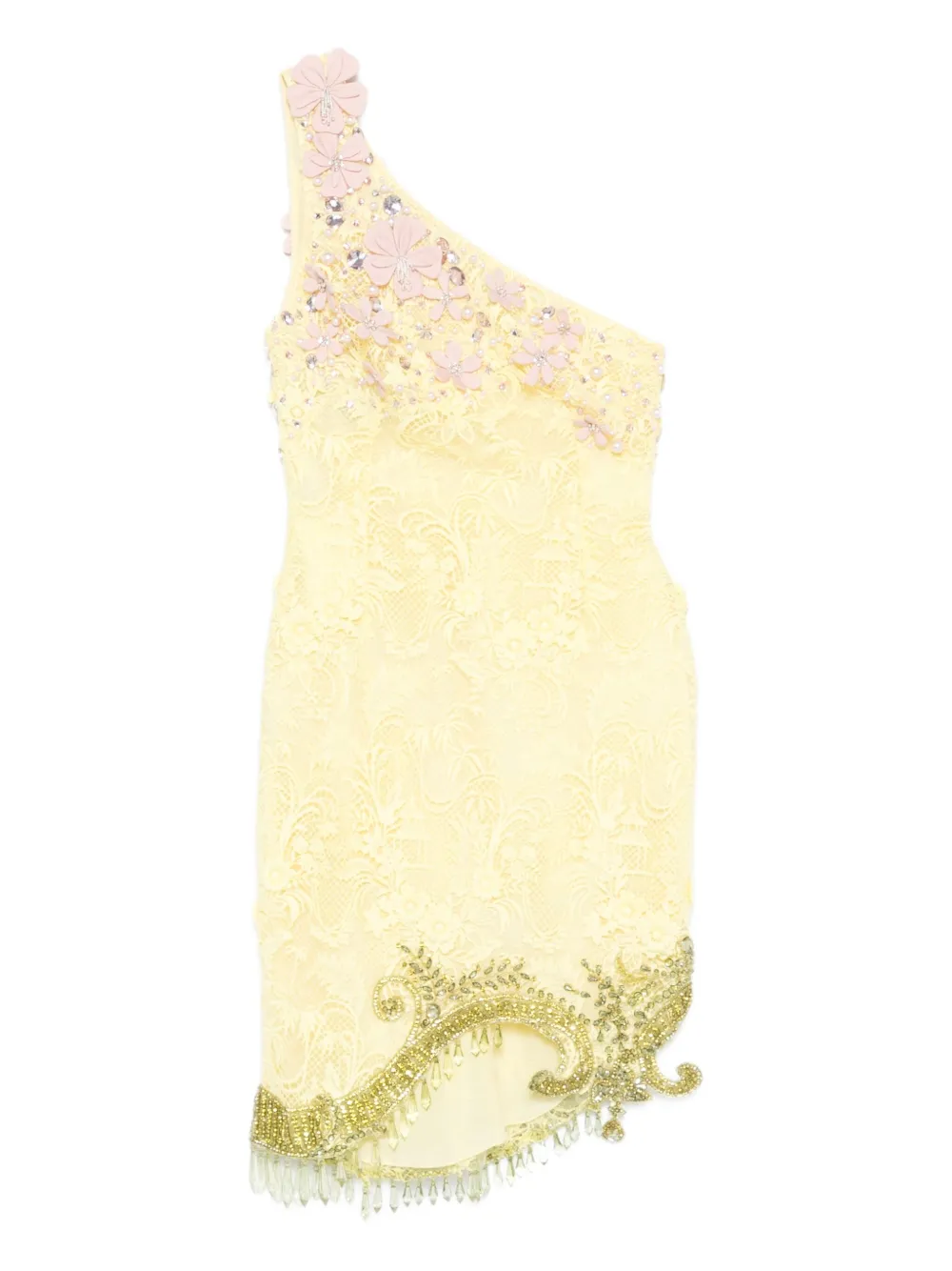 

Мини-платье на одно плечо с цветочными украшениями GEORGES HOBEIKA, зеленый