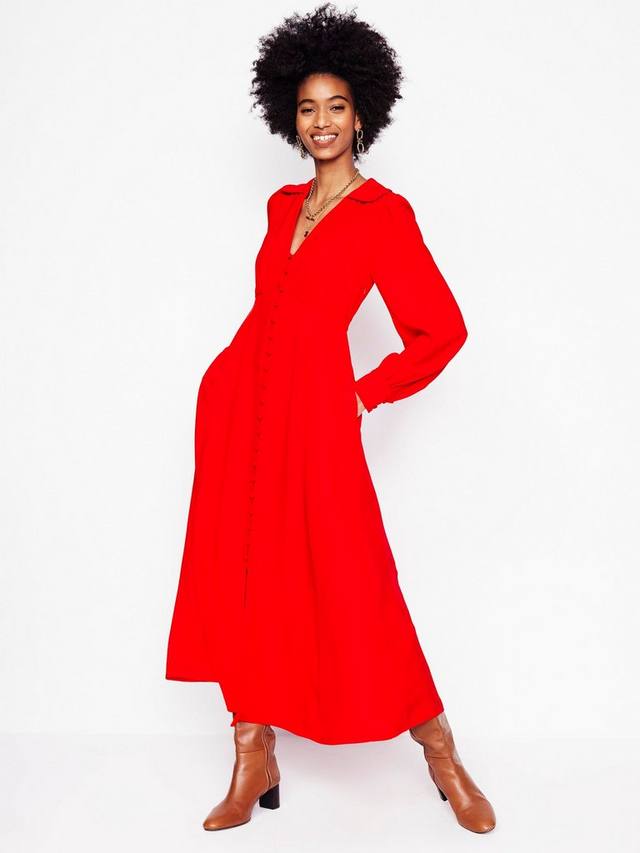 

Чайное платье с зубчатым воротником Boden, цвет Poppy Red