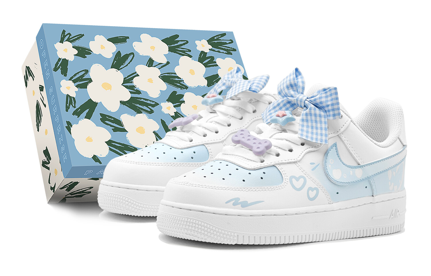 Кроссовки Nike Air Force 1 Skateboard Shoes Women's Low-Top White Blue, белый/синий