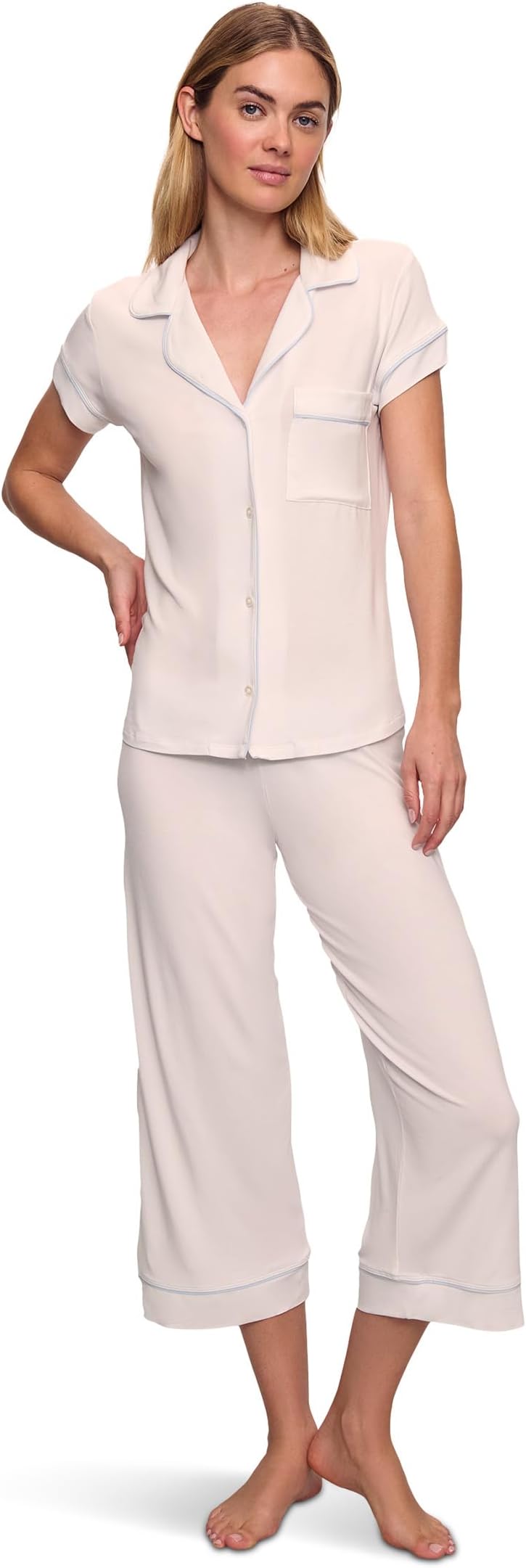 

Пижама Eberjey Gisele - The Cropped Pajama Set, цвет White/Ice Blue