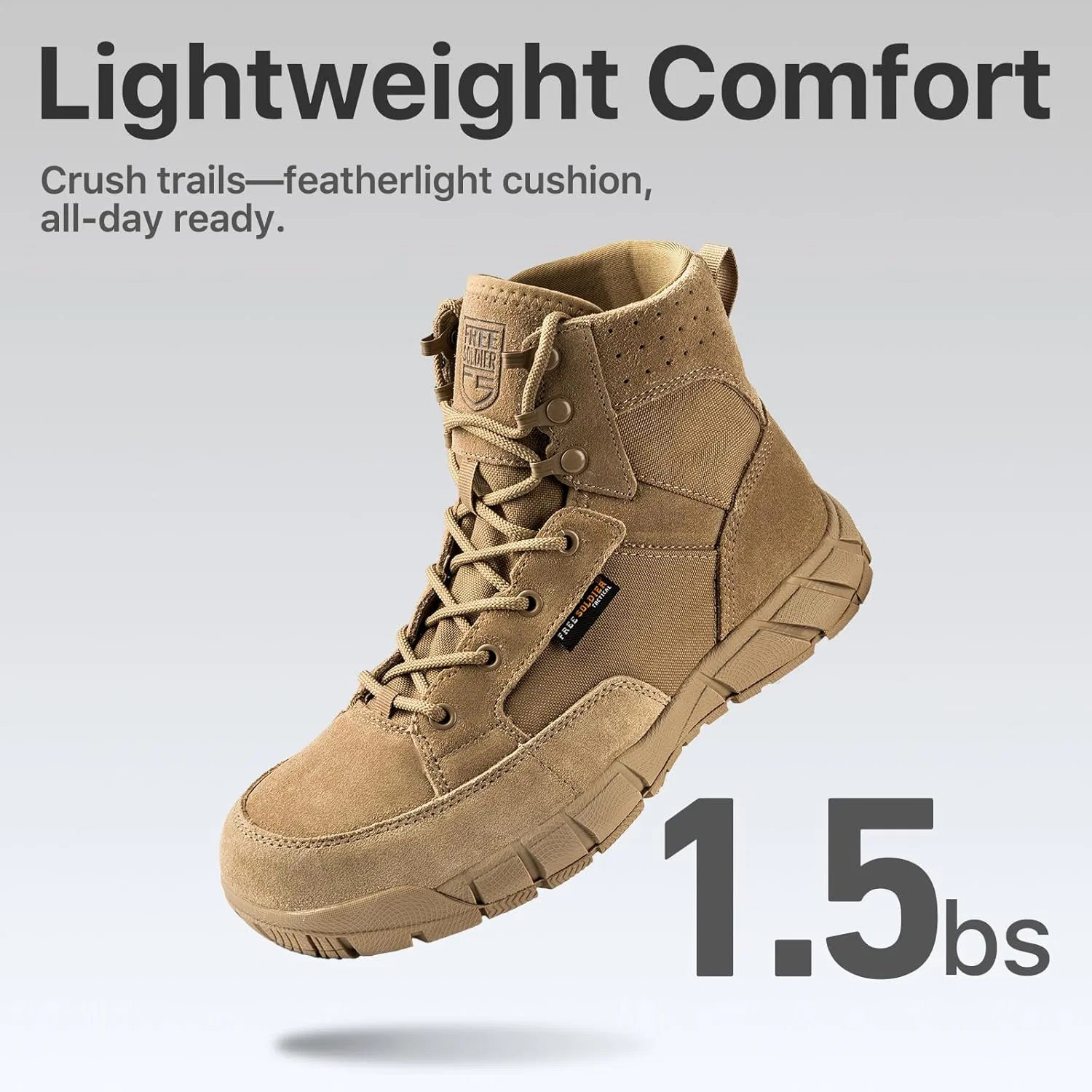 Сверхлегкие военные тактические ботинки FREE SOLDIER Herren Stiefeletten Arbeit Stiefel Knöchelhoch 6 дюймов Zoll Spitze bis atmungsaktiv Desert Boots, Brown Thin Cut — фото 3