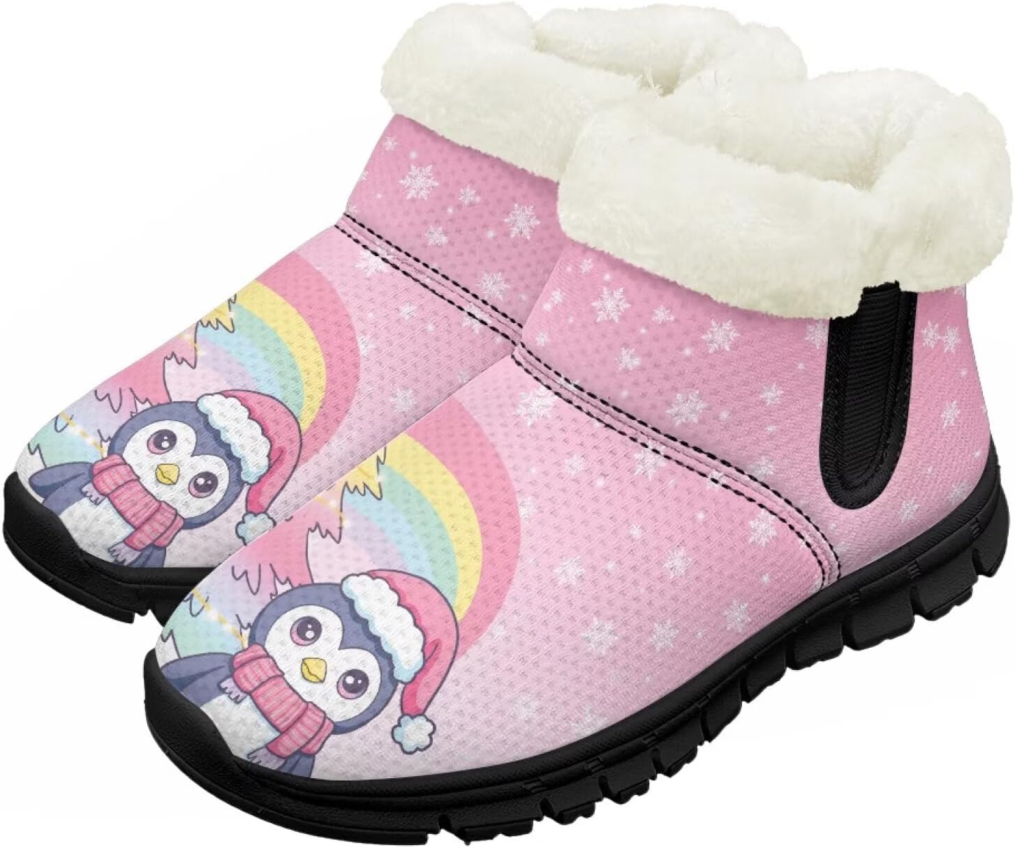 

Детские зимние ботинки Chririnla для девочек и мальчиков, нескользящие, с меховой подкладкой, теплые, для улицы, легкие в надевании и снятии, Rainbow Penguin