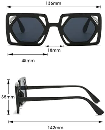 

Винтажные мужские и женские солнцезащитные очки в форме полой квадратной линзы, многоугольные солнцезащитные очки с защитой от УФ-излучения UV400 MTZJH, Black-yellow