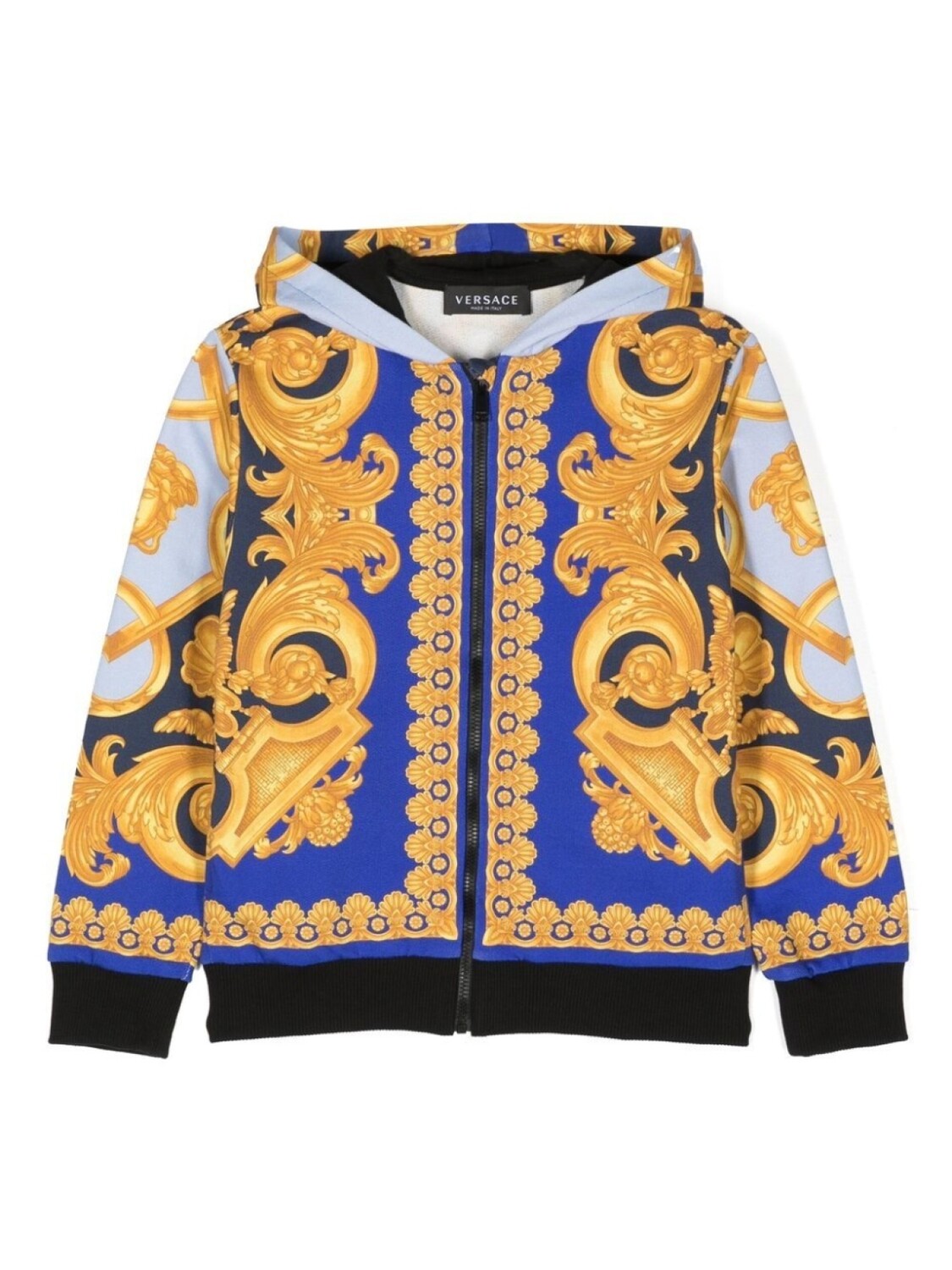 

Худи 660 на молнии с узором Barocco Versace Kids, синий