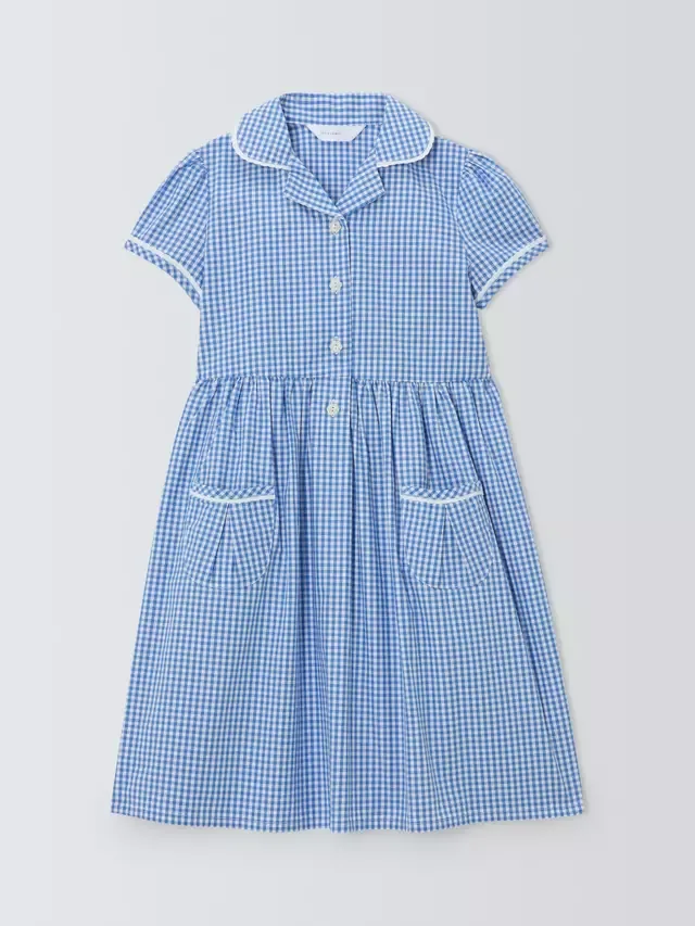 Летнее школьное платье из хлопка в клетку для девочек John Lewis, Blue — фото 3